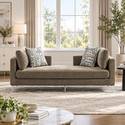 Unarepos Chenille Upholstered Chaise Lounge Settee with Track Arms and Pillows