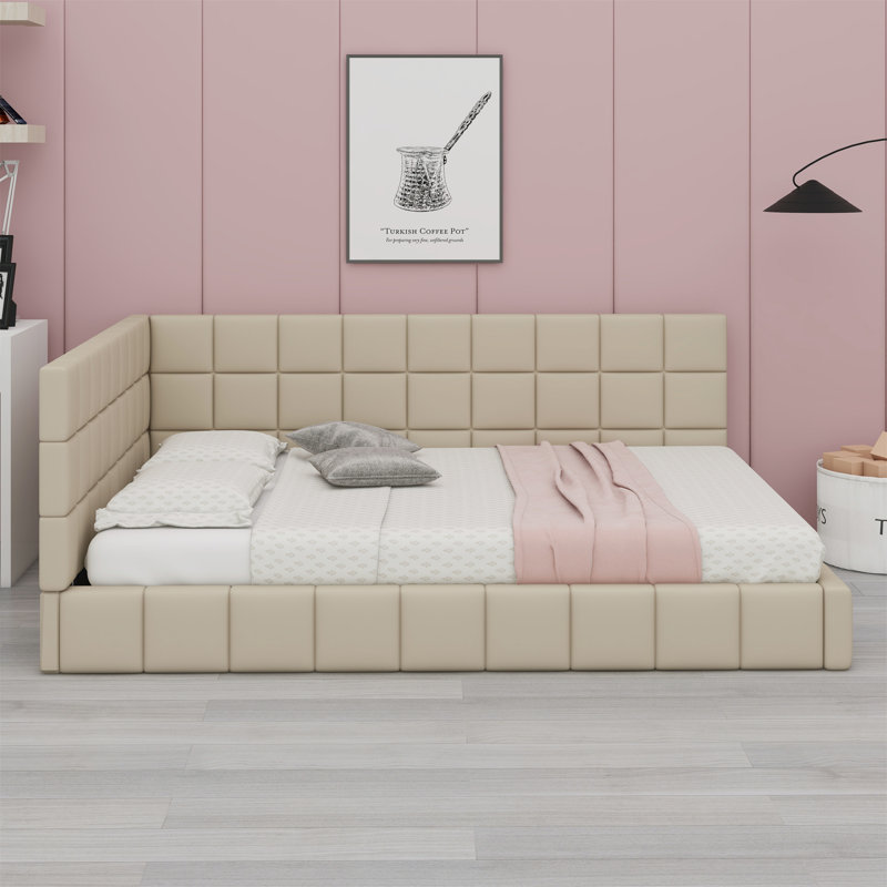 Upholstered Daybed/Sofa Bed Frame, Beige