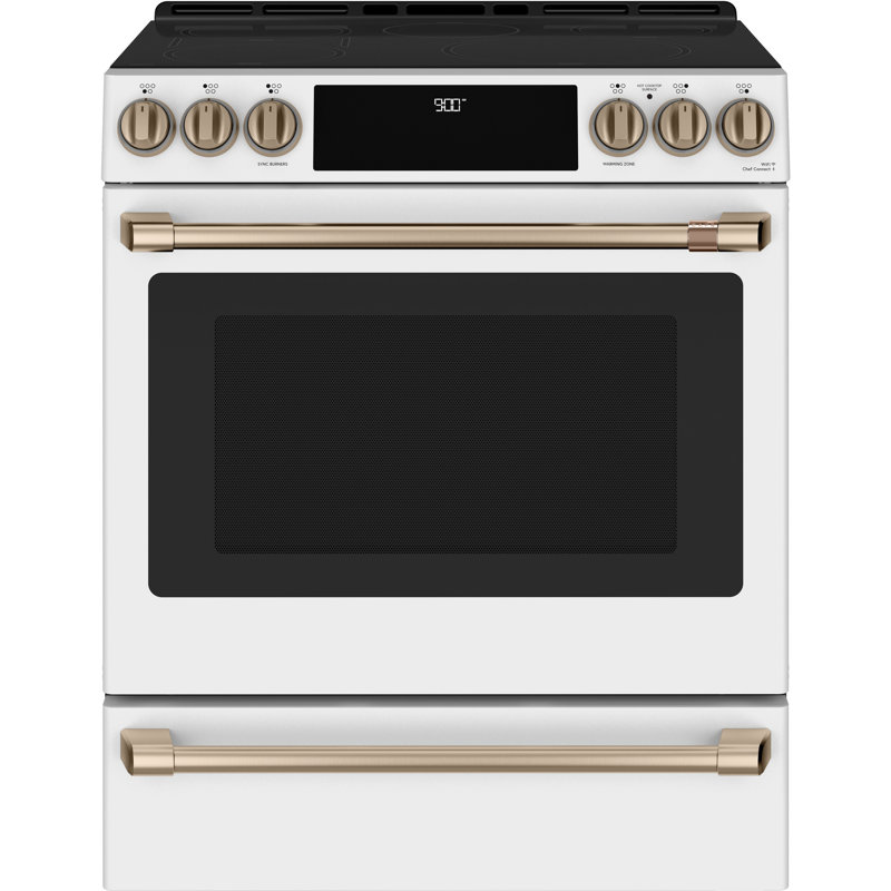 Café Smart Appliances Induction 30" 5.7 cu. ft. Slide-in Electric Range, Matte White - Brushed Bronze