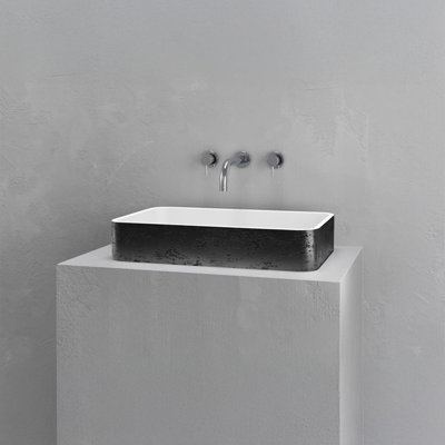 Vast Studio 39.4” L x  18.9” W Wall-Mounted Rectangular Bathroom Sink – Black Iron/White Elevated Concrete