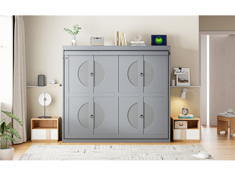 Lit escamotable double pleine grandeur, gris, Gris, Lit double