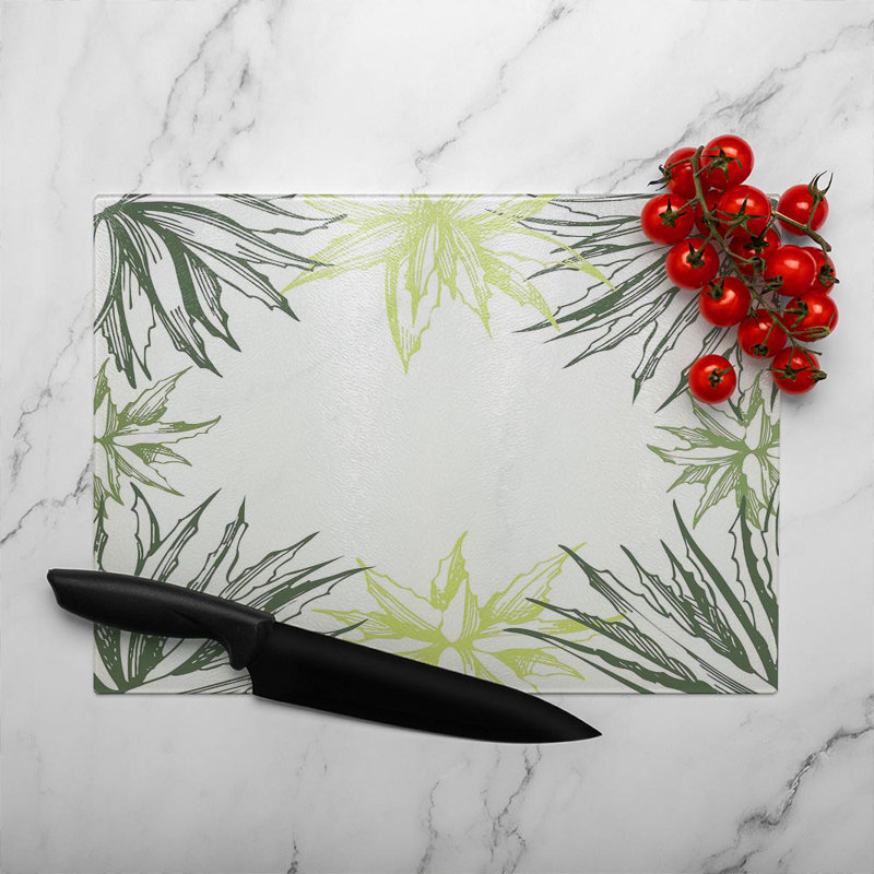Leaf Border Glass Chopping Board, 28cm L x 20cm W