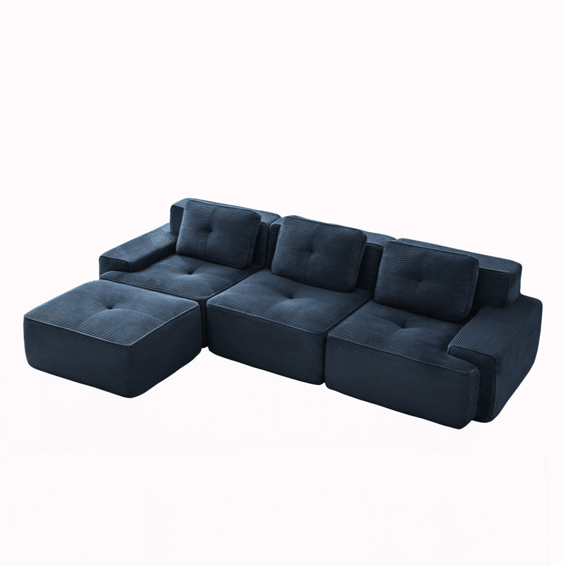 Canapé modulaire en L pour salon, Velours côtelé bleu