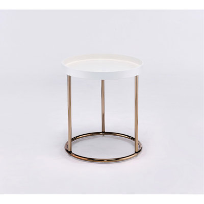 White Compressed Wood Side Table With Copper Legs And Acrylic Trim 21.94" Panel Ornament Decoration