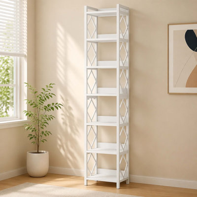 Bibliothèque à 7 étages avec tour verticale ouverte, étagère de rangement en panneau de particules Diamond X avec quincaillerie anti-basculement, panneau arrière et pieds réglables