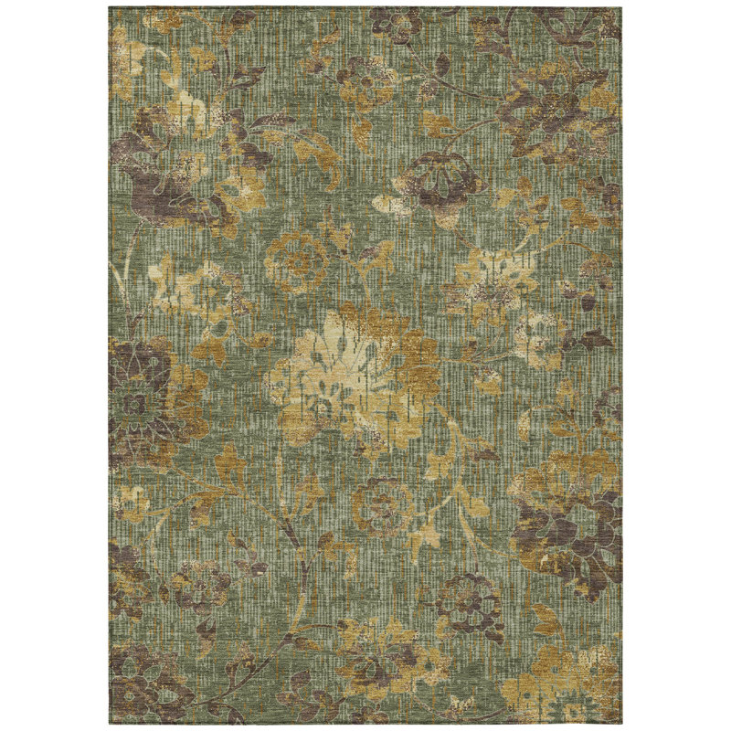 Machine Washable Indoor/Outdoor Chantille ACN2616 Floral Rug, Olive, 2'6" x 3'10"