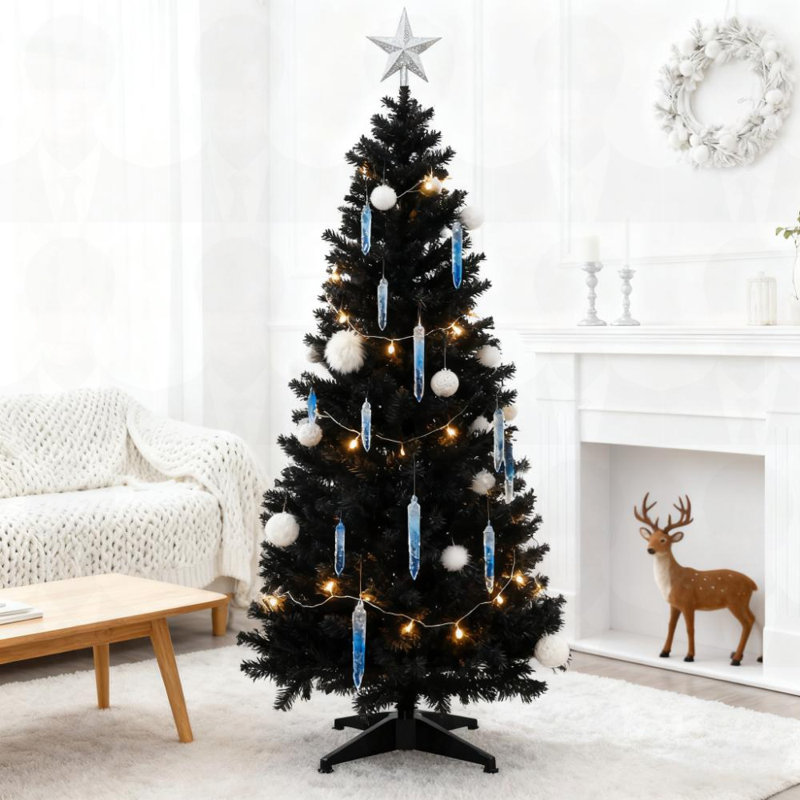 Arbre à crayons artificiel avec base blanche, Noir, H 4,91 pi