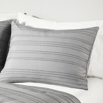 Twin/Twin Xl 3 Pcs Comforter With Woven Striped Clip , Filling, - , , Machine Washable Gray Pattern, Labeled, Spot Clean