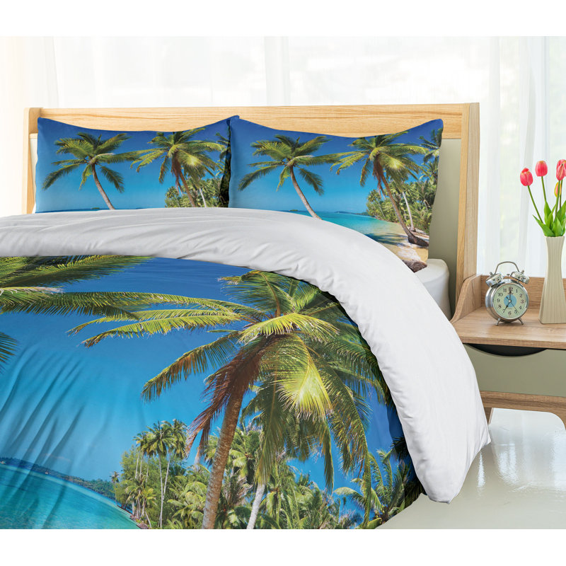 Ensemble de housse de couette ocean, Simple + 1 taie décorative, Bleu / vert / mauve