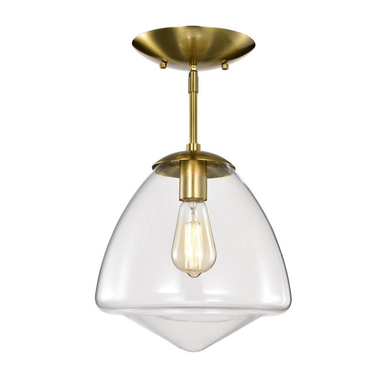 Zylo Semi-flush Mount Metal Ceiling Lamp With Glass Shade, Clear, Brass