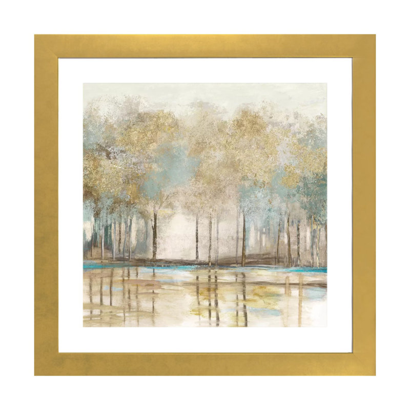 «Woodlot I» par Allison Pearce - reproduction d'art, H 16 po x l 16 po x p 1 po, Papier encadré doré, Blanc
