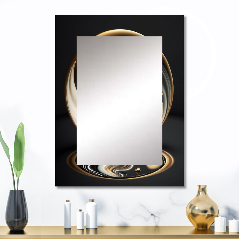 Or et noir vitrail spirale V - abstrait spirales murales décoratives, miroir moderne, art imprimé en métal, 32 po x 24 po