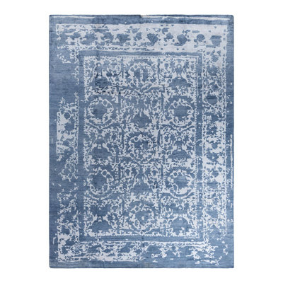 Tapis moderne noué à la main de conception unique - blanc, 9 pi 0 po x 12 pi 1 po