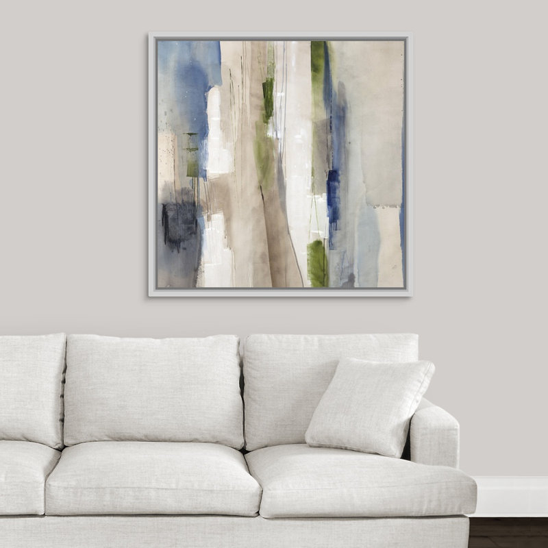 « taxi the piste », peinture sur toile, H 37,7 po x l 37,7 po x P 1,75 po, Cadre flottant blanc