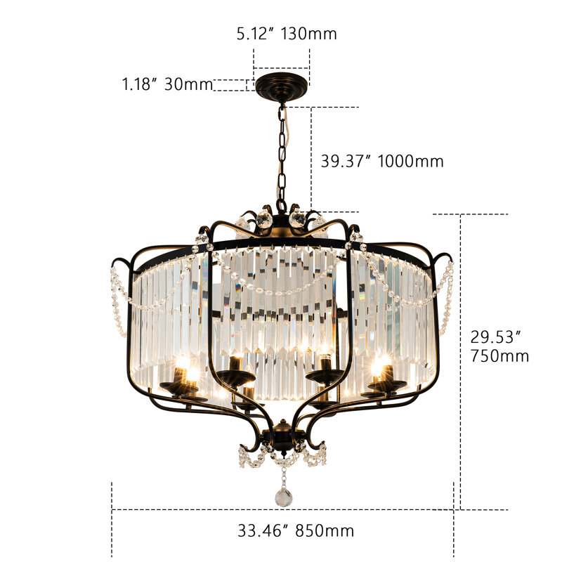 Stoltenberg 8 - Light Vintage Crystal Chandeliers D33in. Round Retro Luxury Modern Farmhouse Chandeliers