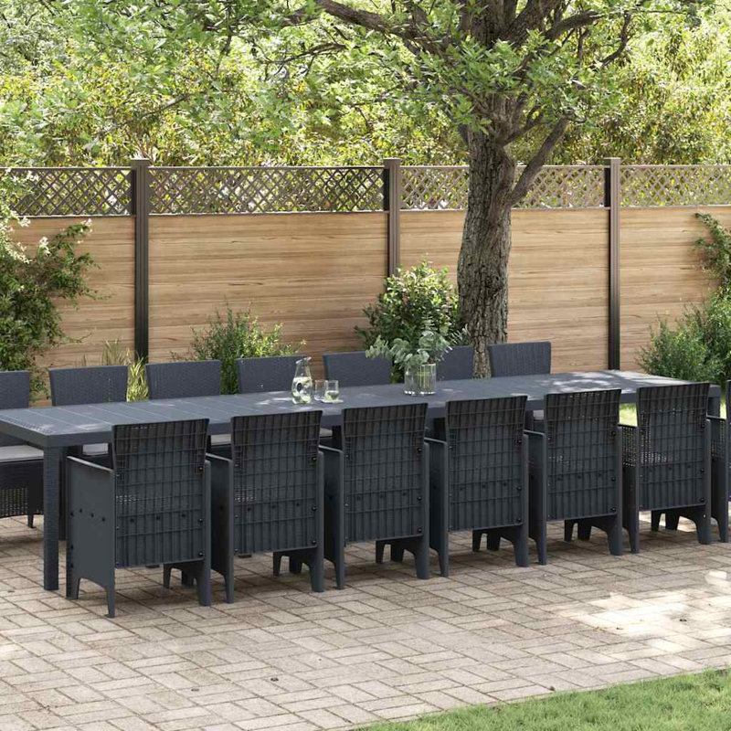 Ensemble de salle à manger de jardin avec coussins 15 pièces vidaXL Anthracite PP, H 28,7 po x l 157,5 po x P 39,4 po, 14