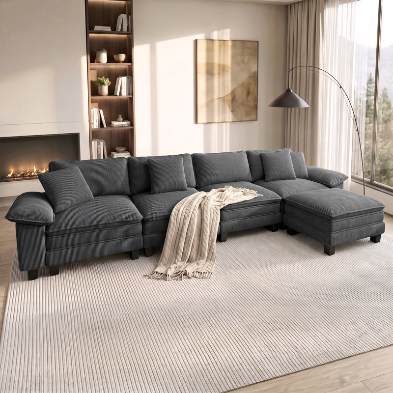 Canapé modulaire de 158 po avec repose-pieds modulaire avec repose-pieds en L surdimensionné et accoudoirs larges amovibles