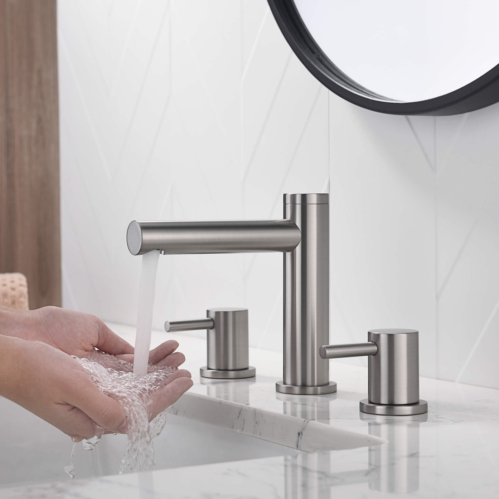 Circular 8" Widespread Faucet with Pop-Up Drain, Brushed Nickel