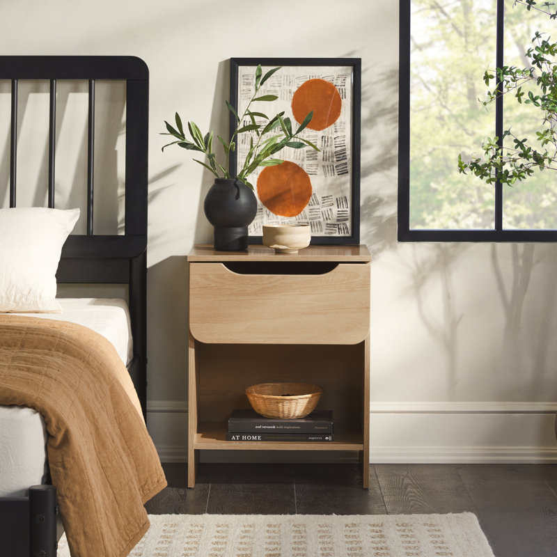 Jaqualine 1-Drawer Nightstand with Storage Cubby, Riviera
