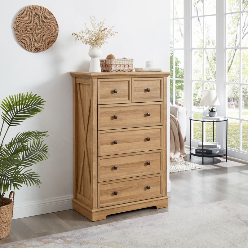 Gigliola Tall 6 Drawer Dresser, Oak