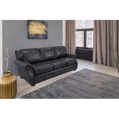 Speroni 100" Genuine Leather Rolled Arm Sofa