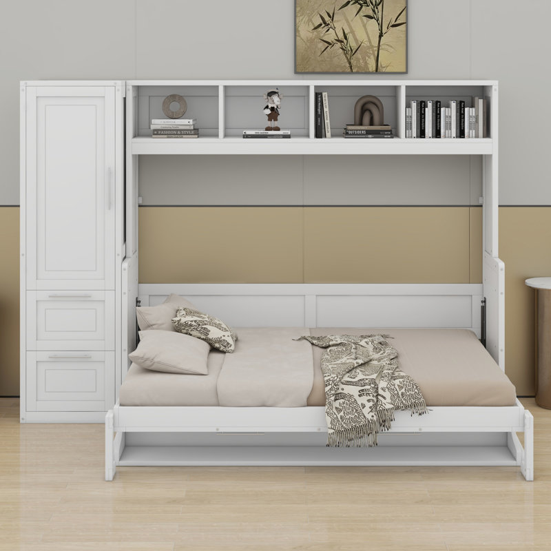 Lit escamotable Murphy avec placard et tiroirs, Blanc
