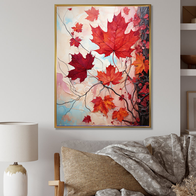 «Maples Memory Crimson» sur toile, H 40 po x l 30 po x P 1,5 po, Cadre flottant doré