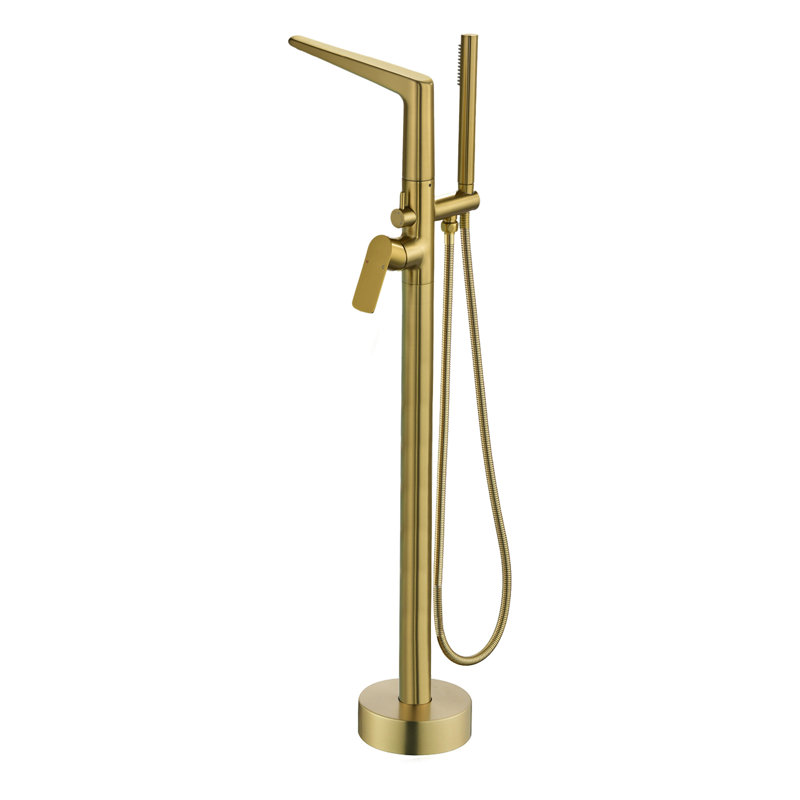 Topcraft Freestanding Bathtub Filler With Handheld Showerhead, Brushed Gold