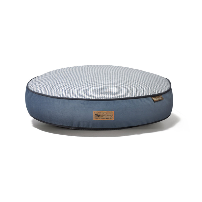 Lit pour chien Houndstooth, Petit (l 27,5 po x P 27,5 po x H 4,5 po), Bleu / Blanc
