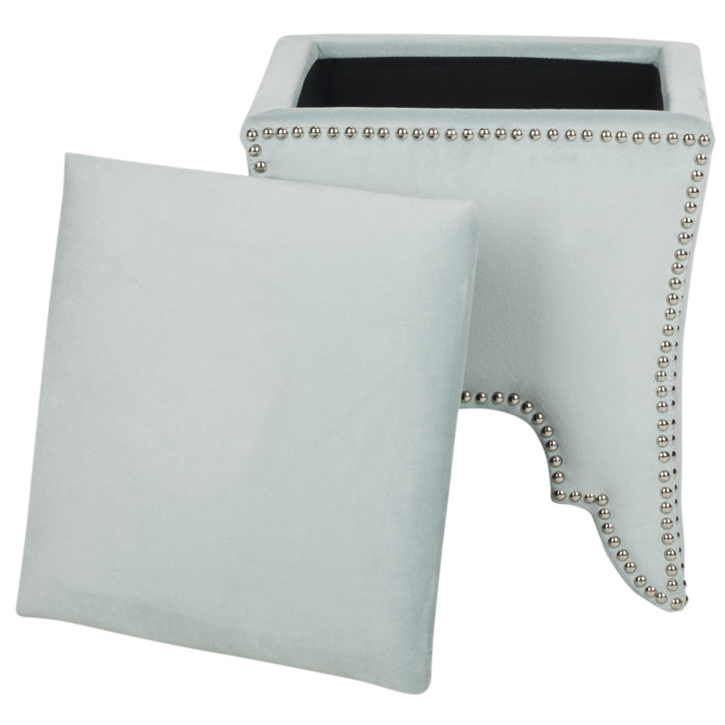 Harleysville 16.1cm Wide Square Solid Colour Ottoman with Storage, Sage Silver