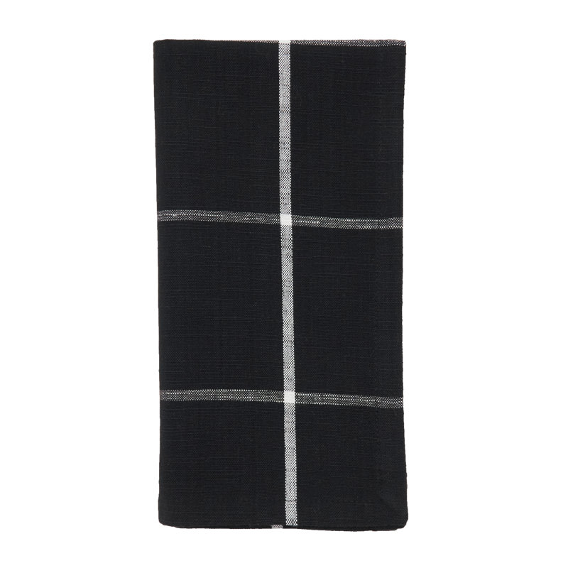 Hester Collection Cotton Plaid Square Napkin, Black