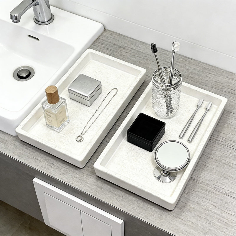 Ceramic Bathroom Tray For Countertop Organization, Cosmetic And Fragrance Holder For Vanity, Bathroom, And Hotel Use