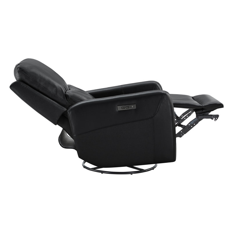 Genuine Leather Swivel Power Recliner, Florida Black