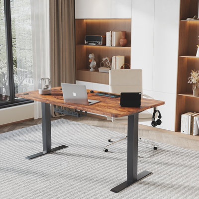Hieronymus Electric Adjustable T-Shape Standing Desk Home Desk With Backpack Hook And Memory Smart Pannel