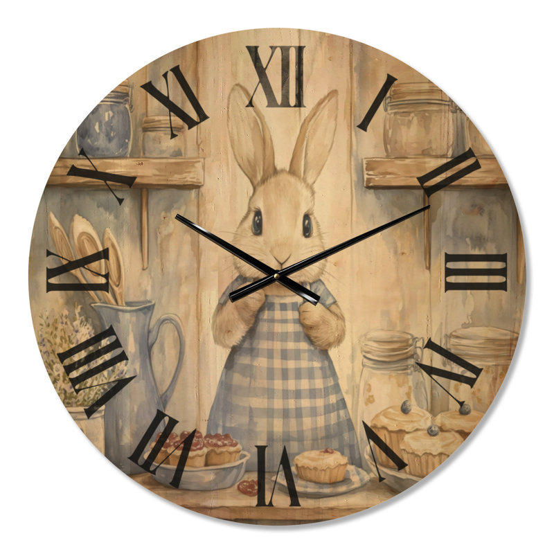 Boulangerie à carreaux bleus - Horloge murale ronde de style ferme, impression sur bois, Médium