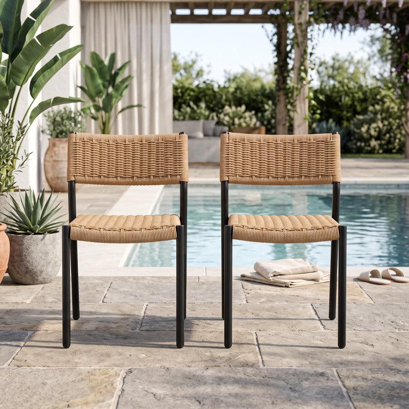 Outdoor Stackable Woven Dining Chairs (Set of 2)