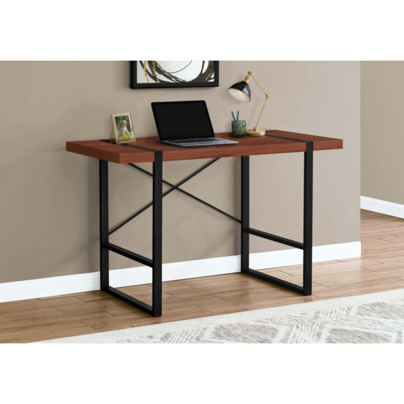Bureau d'ordinateur, bureau personnel, ordinateur portable, travail, métal, contemporain, moderne, Cerisier/Noir