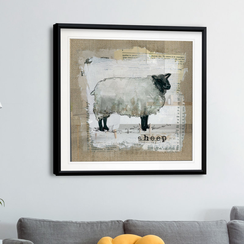 «Burlap Sheep», reproduction d'impression, H 30,5 po x l 30,5 po x P 1,5 po, Cadre plastique noir