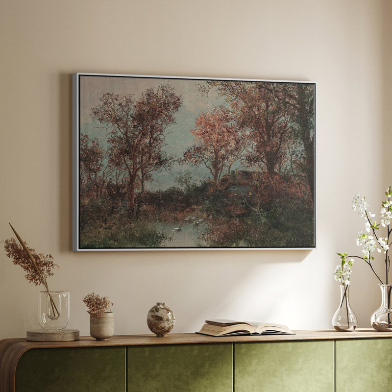 Paysage rétro -DXVII, H 17 po x l 25 po x P 2 po, Toile avec cadre blanc
