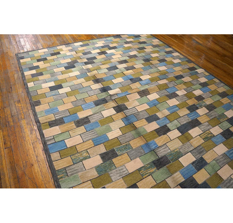 Charming Multicolor Stripe Pattern Contemporary Handwowen American Hooked Rug, Rectangle 10' x 14'