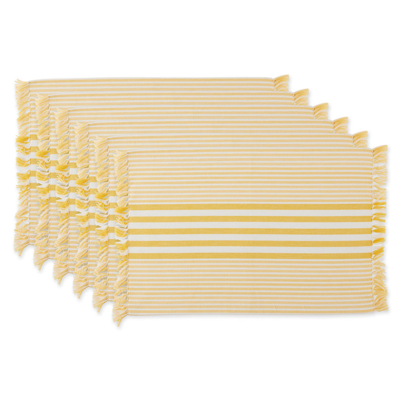 Cotton Striped Rectangle Placemat, Deep Yellow