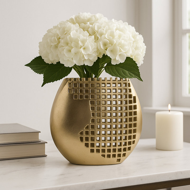  Modern Glam Metal Aluminum Decorative Vase for Home and Office Decor Accent for Living Room Bedroom Shelves and Tables
