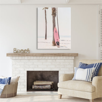 " Pink Surfboard on Coast " Color Photography