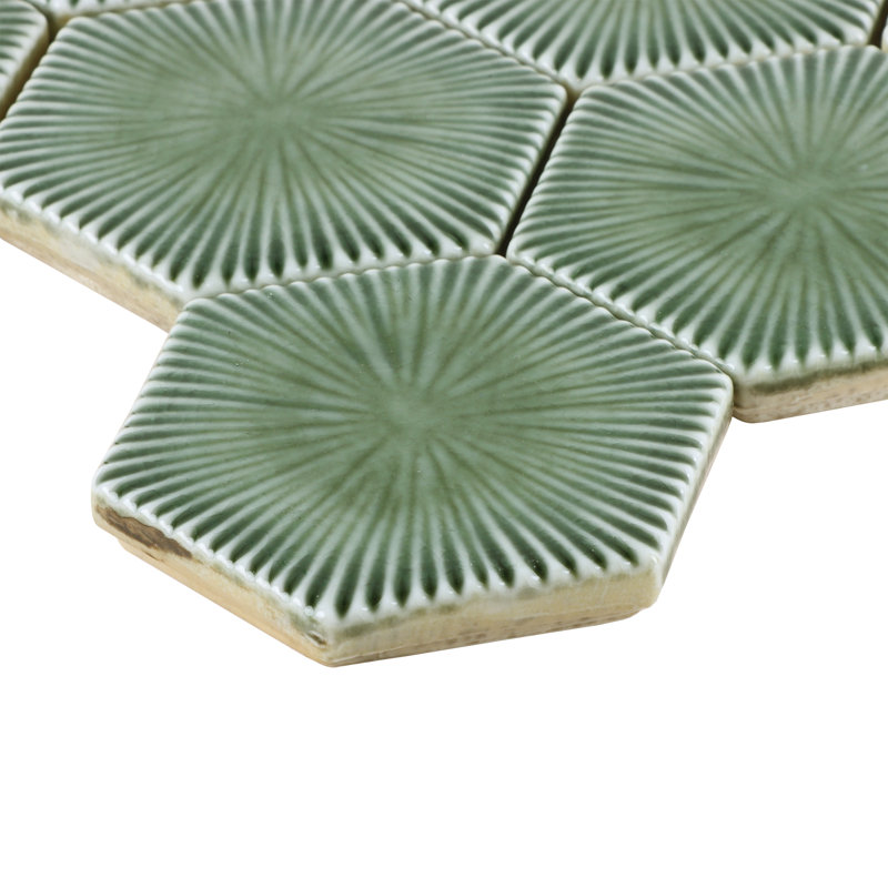 Divine 10.82'' W x 12.59'' Polished Glass Hexagon Mosaic Wall Tile (0.94 Sq. Ft. / Each), Capri Green