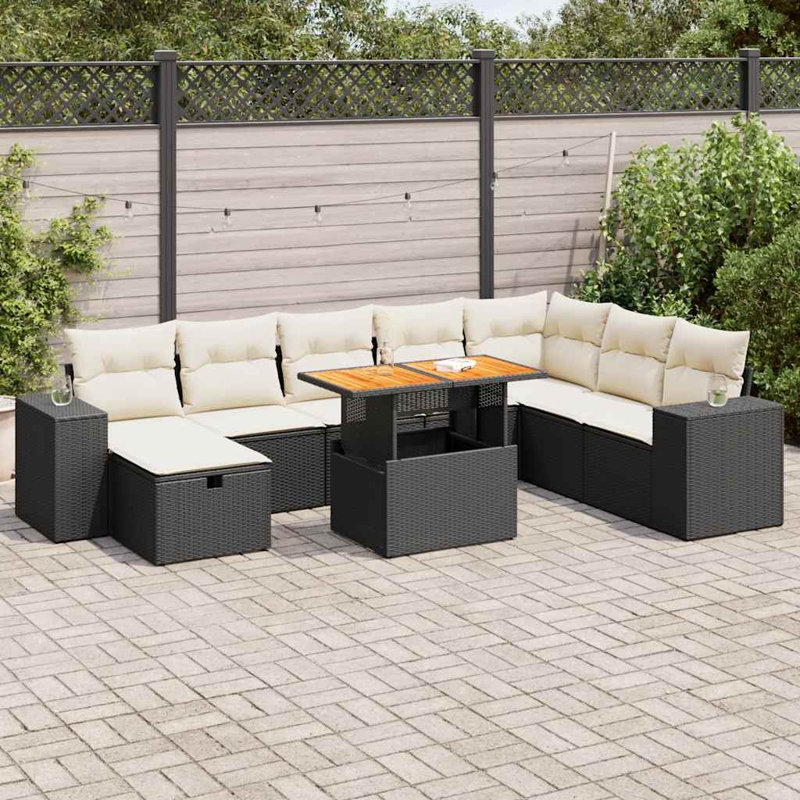 Ensemble de canapé de jardin Vidaxl noir, beige avec coussins gris clair