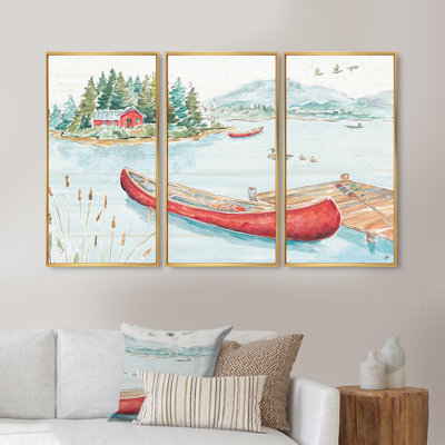 Lake House Canoes II - 3 pièces, reproduction sur toile