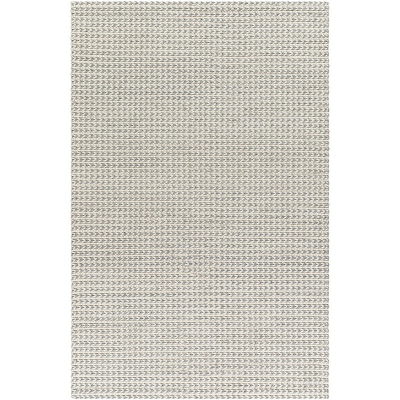 Tapis en laine / polyester tissé à plat à la main à motif de chevrons Auria gris / argent / étain