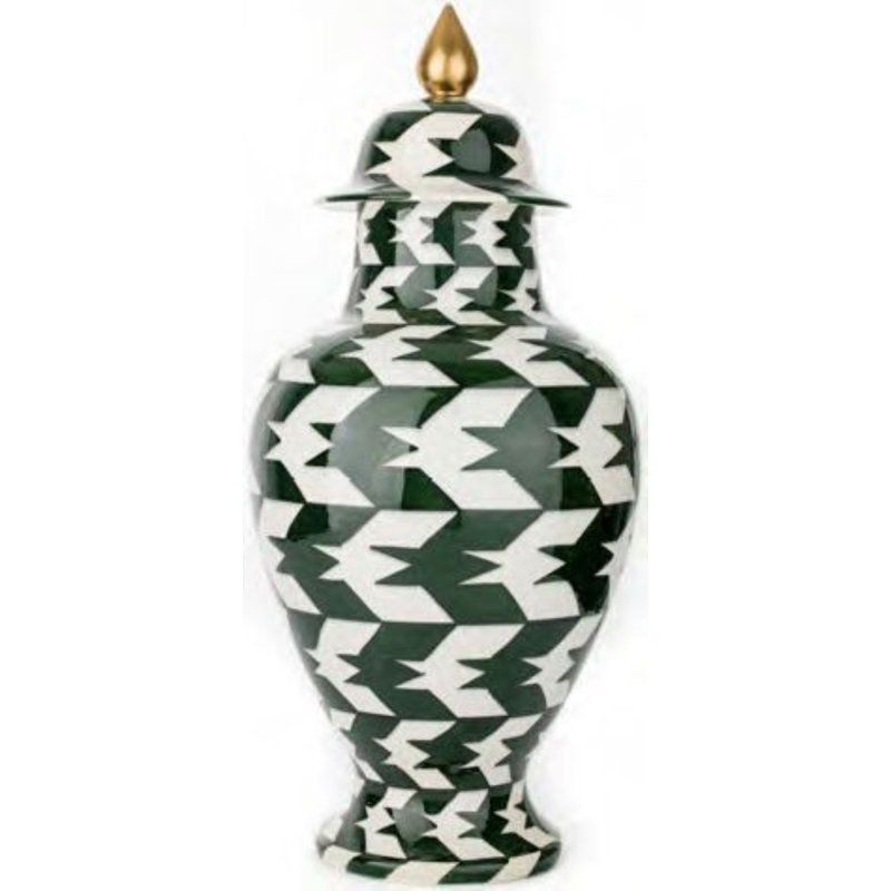 Crow's Feed Handmade Ceramic Jar, Green/White