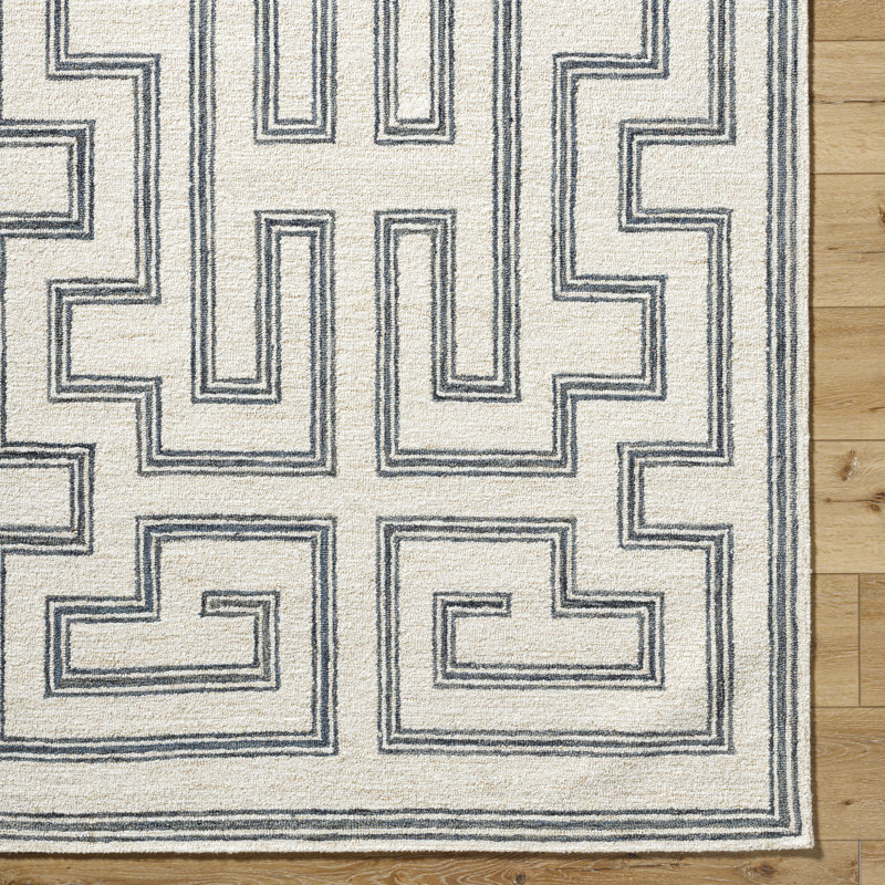 Rectangle Desiree Geometric Hand Tufted Wool Area Rug in Black/Brown, Rectangle 8' x 10'