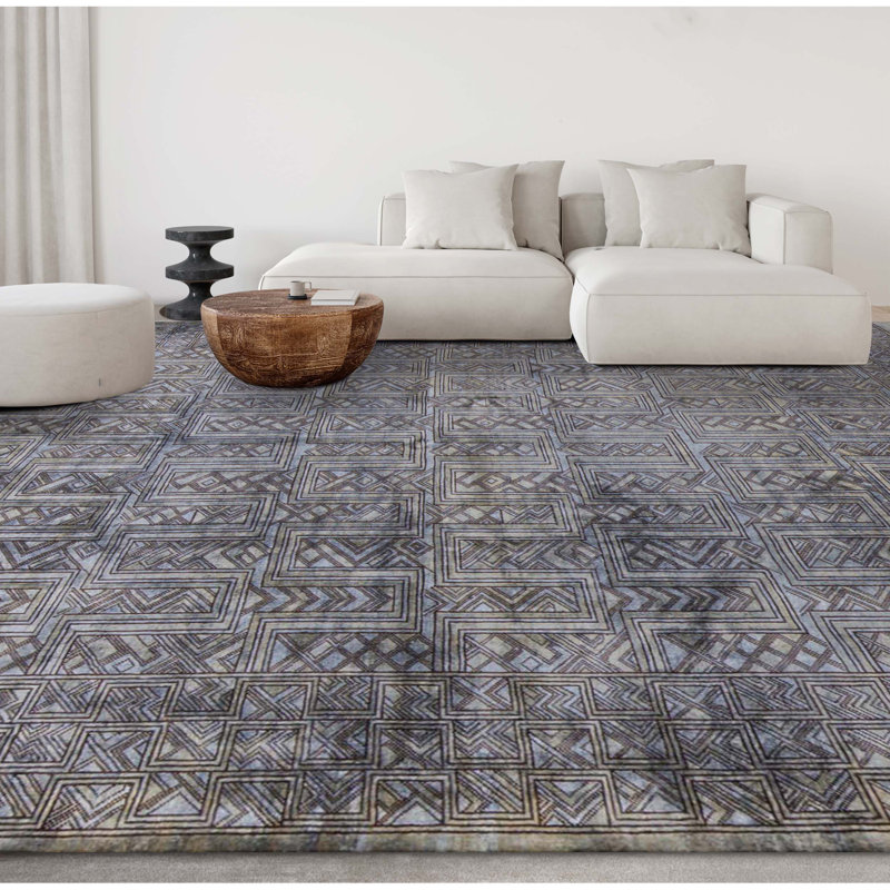 Wool Geometric Area Rug in Gray